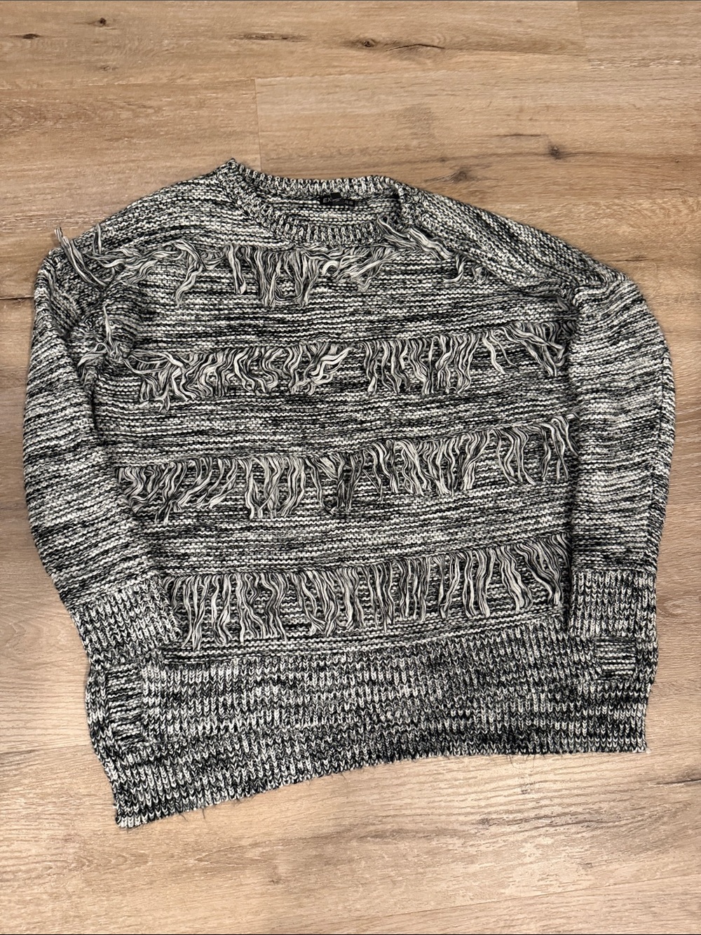 Express Women's Marled Fringe Crewneck Sweater - Black & White